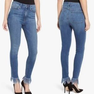 Good American Frayed Fringe Hem skinny Jeans Size 25 blue RARE!